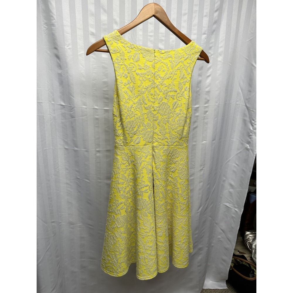 41Hawthorn Yellow Lace Overlay Fit‎ Flare Dress Scoop Neck Sleeveless Zip